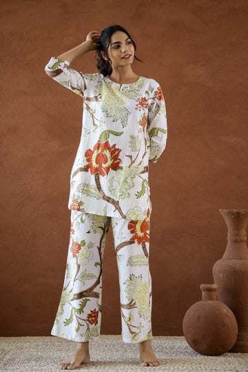 White Botanic Cotton Coord Set | Co-Ord Set | Shop stylish women's clothing online at Label Flavia |