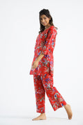 Red Chirping Birds Organic Printed Pure Cotton Loungewear Set | | Shop stylish women's clothing online at Label Flavia |