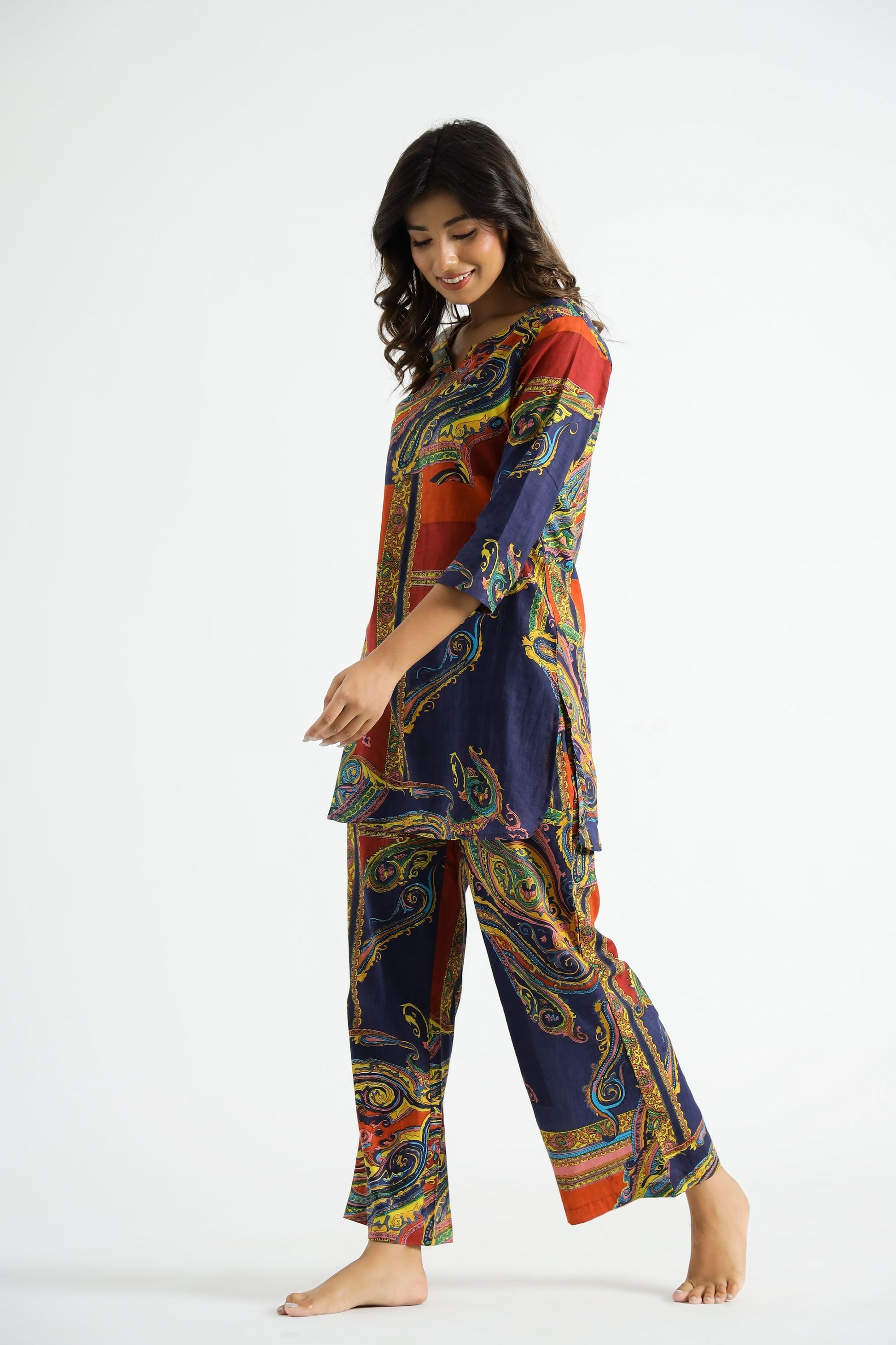 Multicolor Paisley Cotton Co-ord Set - Top & Trousers | Co-Ord Set | Shop stylish women's clothing online at Label Flavia |
