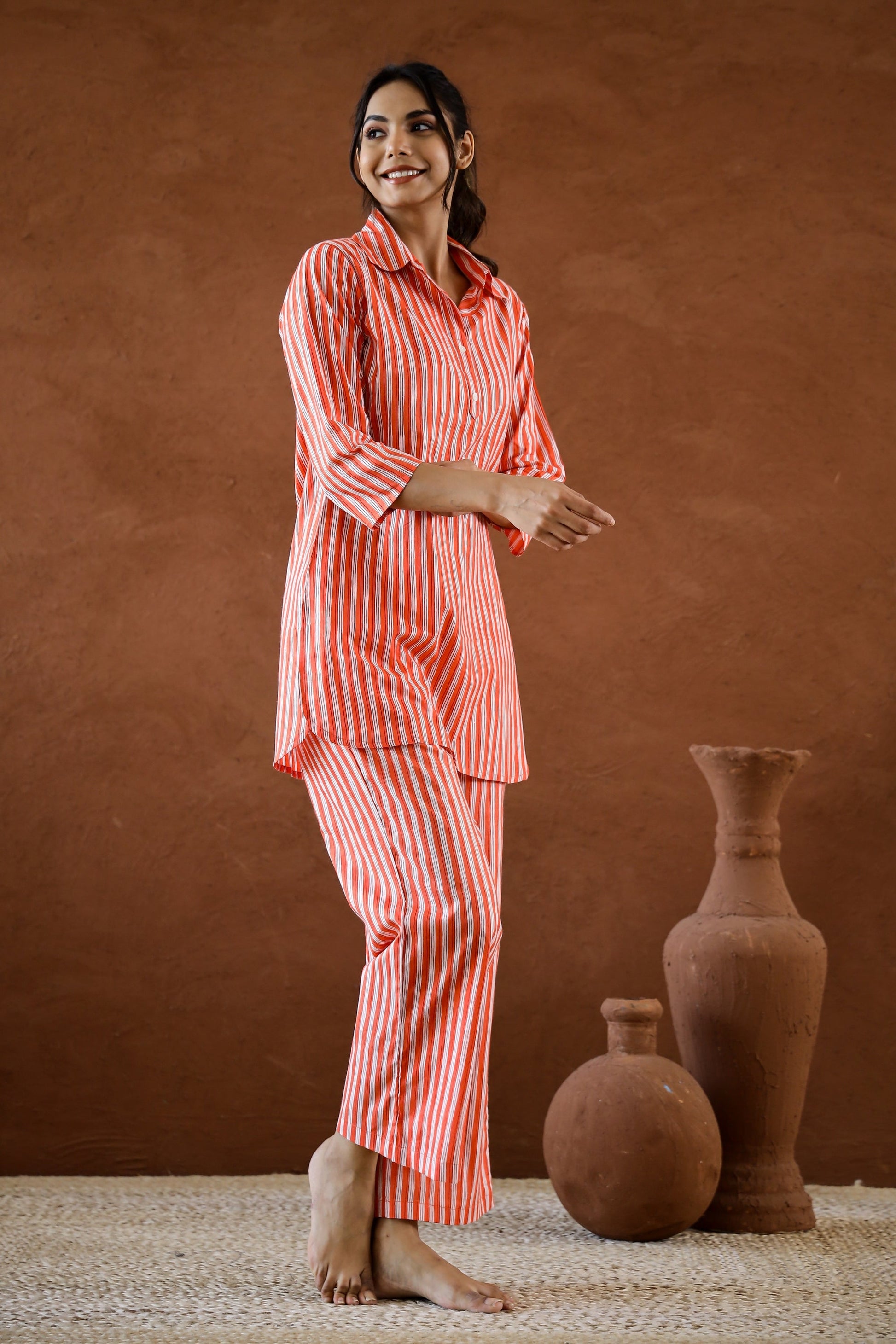 Orange Stripes Cotton Coord Set | Co-Ord Set | Shop stylish women's clothing online at Label Flavia |