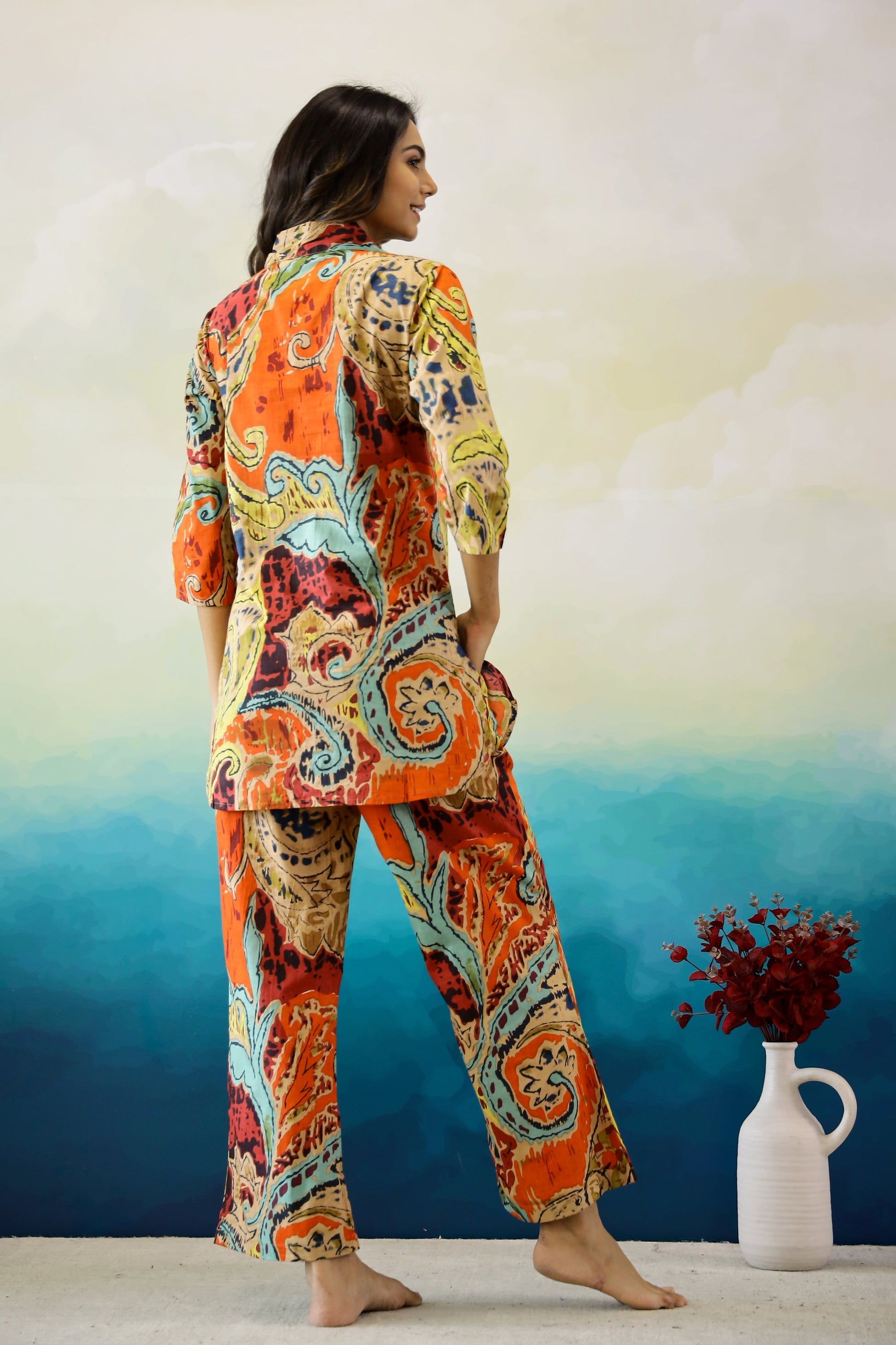 Rust Abstract Cotton Coord Set | Co-Ord Set | Shop stylish women's clothing online at Label Flavia |