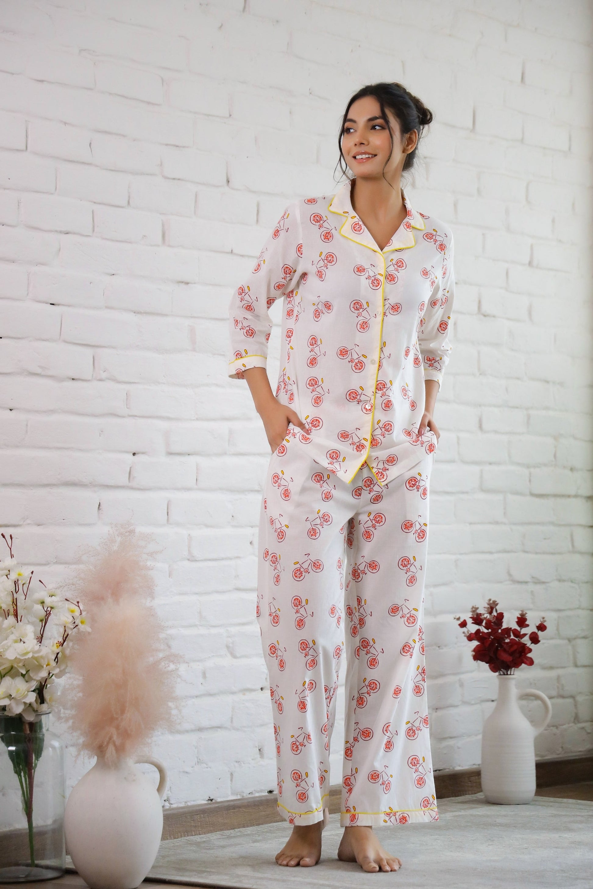 Cycle Printed Cotton Night Suit | Co-Ord Set | Shop stylish women's clothing online at Label Flavia |