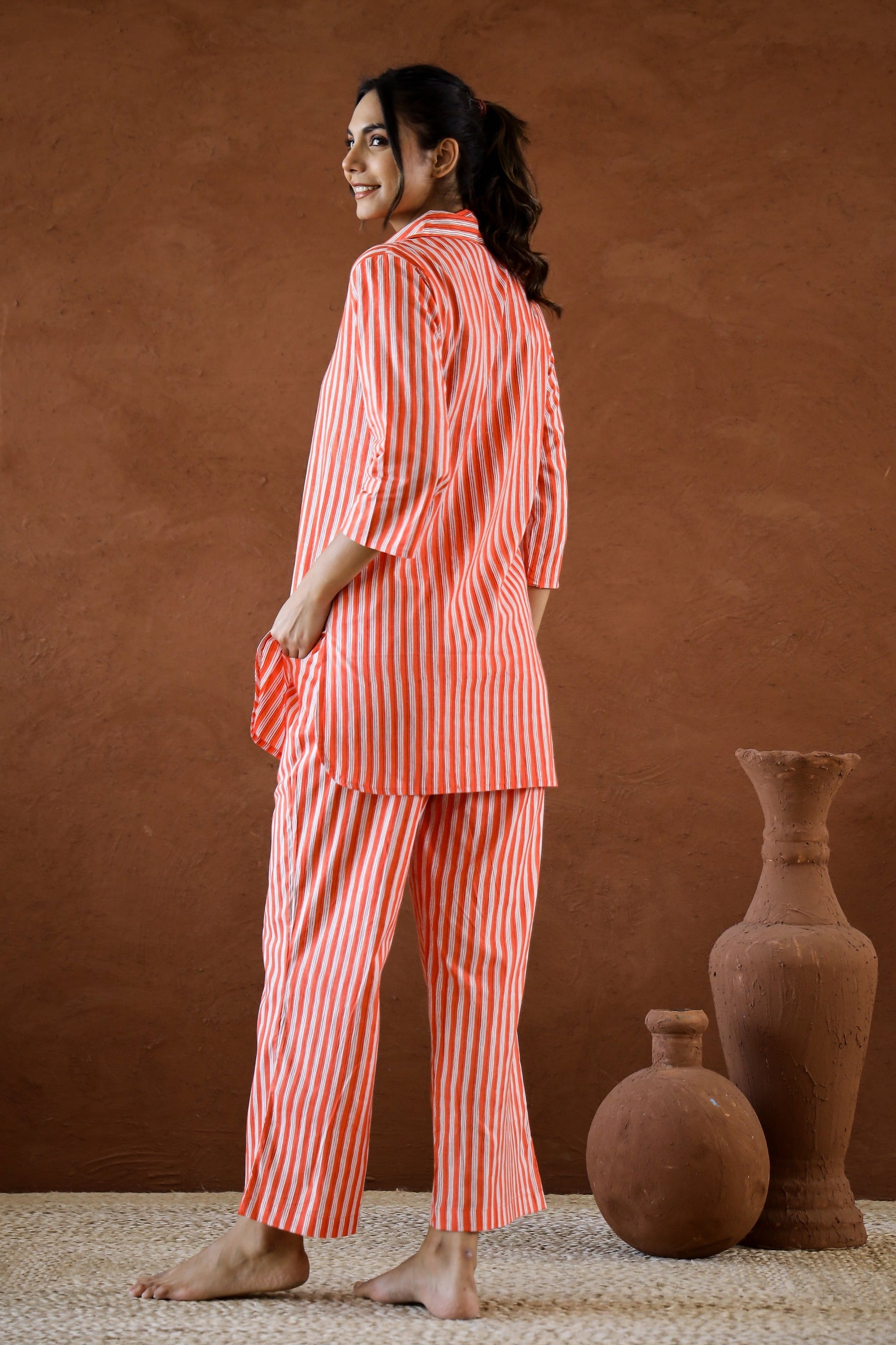 Orange Stripes Cotton Coord Set | Co-Ord Set | Shop stylish women's clothing online at Label Flavia |