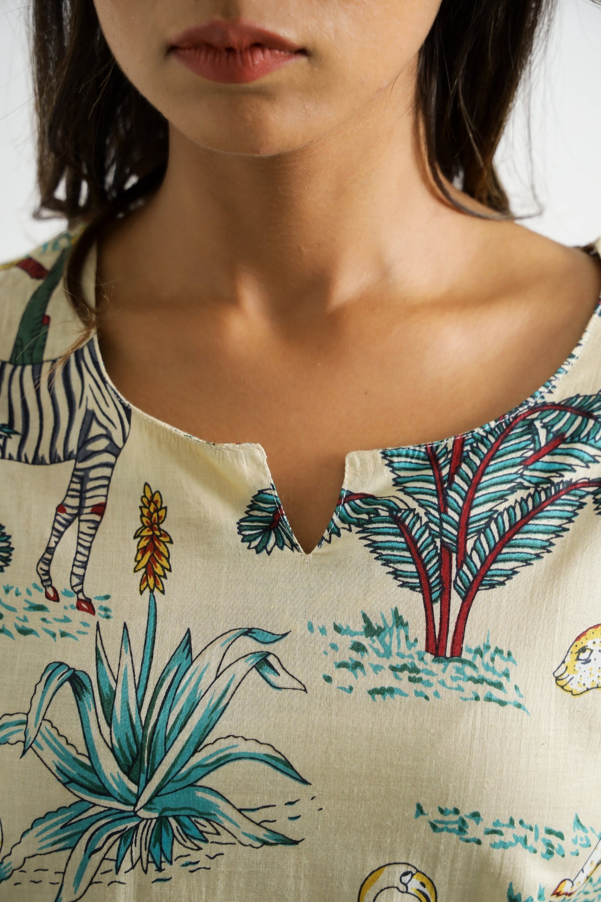 Beige Jungle Organic Printed Pure Cotton Loungewear Set | Co-Ord Set | Shop stylish women's clothing online at Label Flavia |