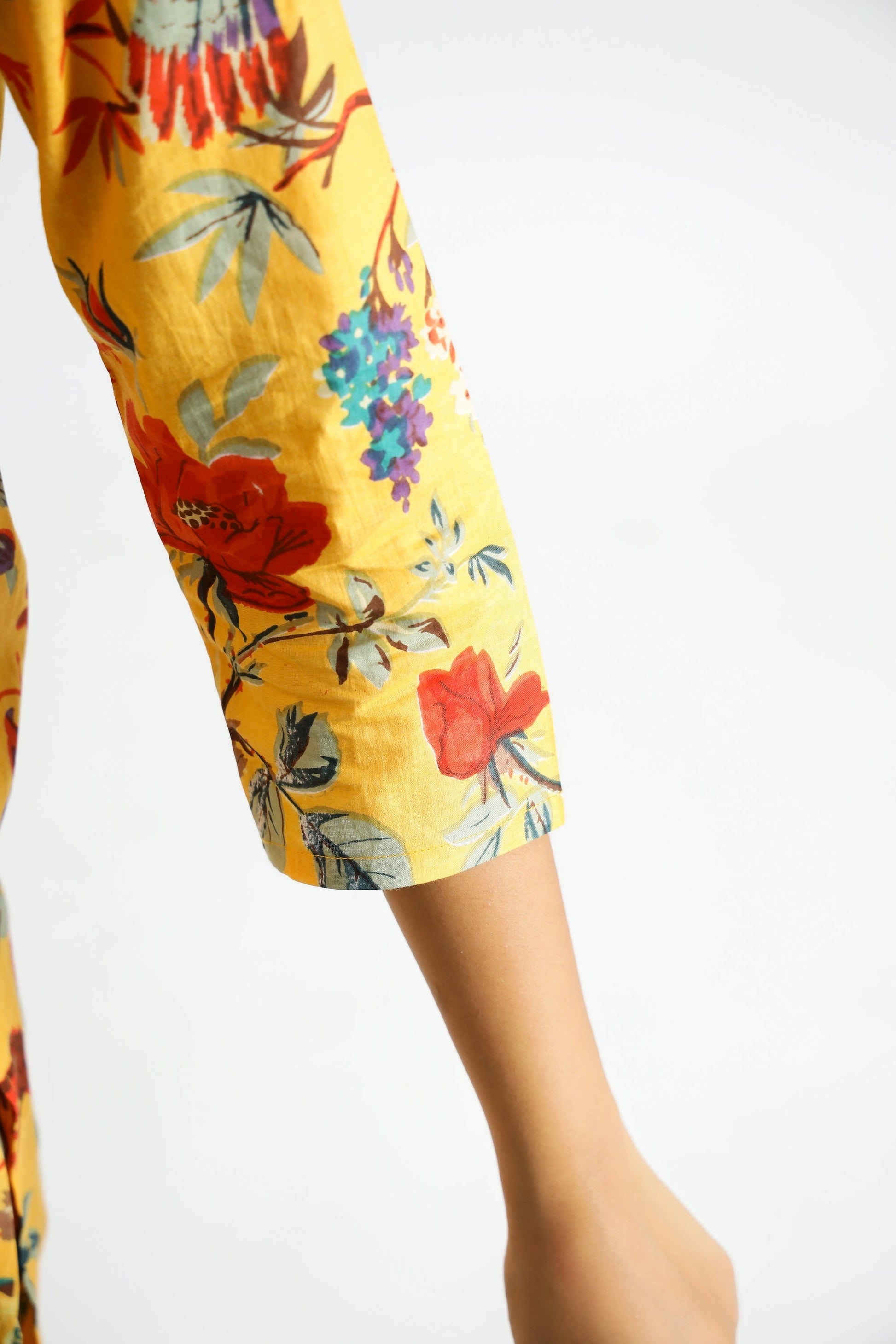 Yellow Bird Print Cotton Co-ord Set - Top & Trousers | Co-Ord Set | Shop stylish women's clothing online at Label Flavia |