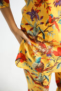 Yellow Bird Print Cotton Co-ord Set - Top & Trousers | Co-Ord Set | Shop stylish women's clothing online at Label Flavia |