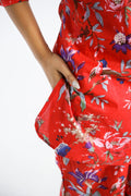 Red Chirping Birds Organic Printed Pure Cotton Loungewear Set | | Shop stylish women's clothing online at Label Flavia |
