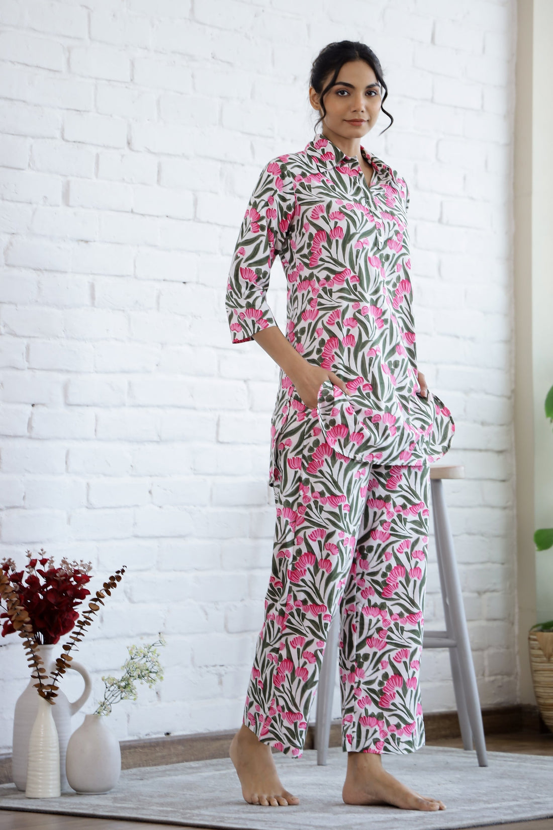 Pink Flower Cotton printed coord set | Co-Ord Set | Shop stylish women's clothing online at Label Flavia |