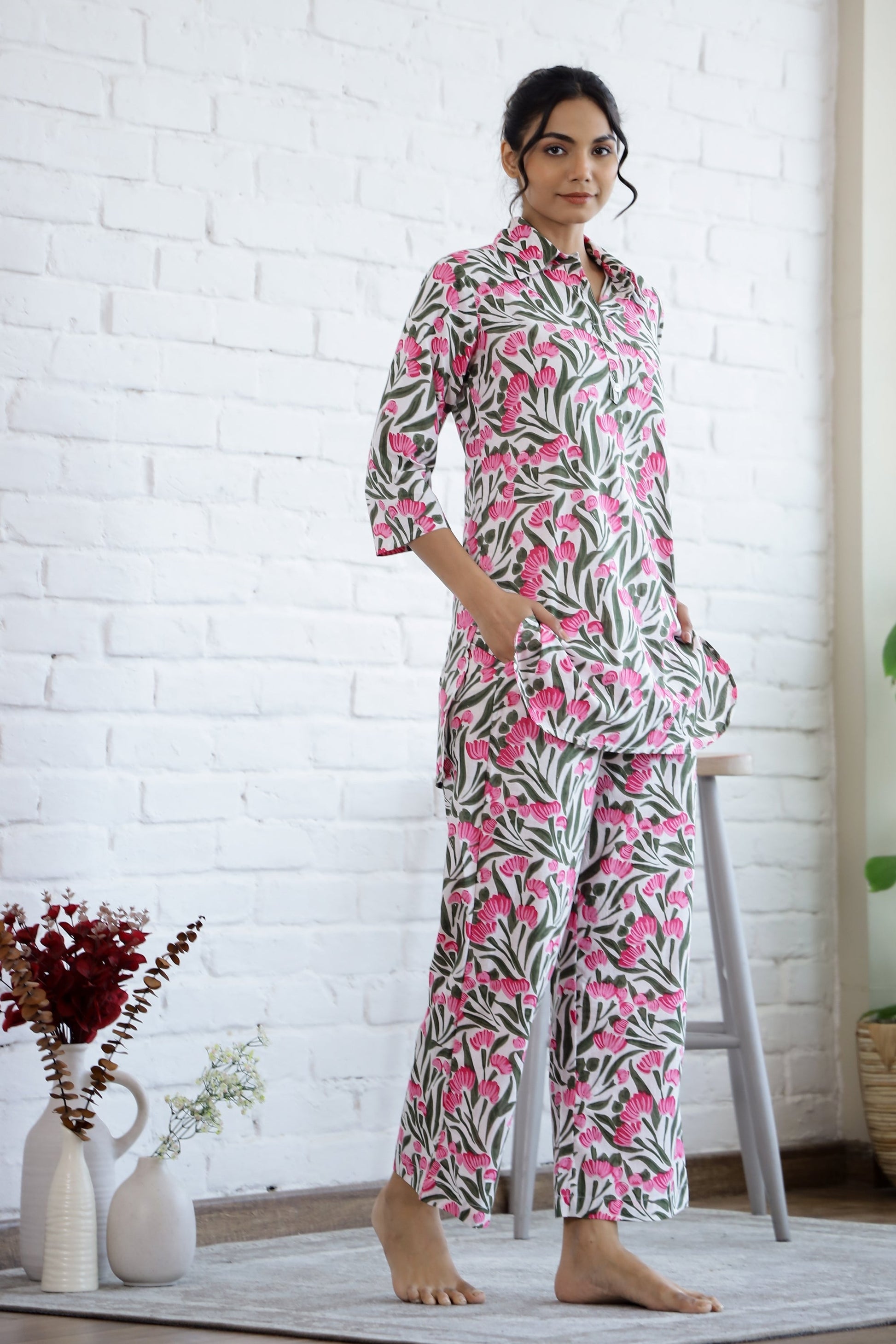 Pink Flower Cotton printed coord set | Co-Ord Set | Shop stylish women's clothing online at Label Flavia |