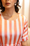 Coral Stripe Satin Pajama Set - Modern & Stylish Nightwear | Co-Ord Set | Shop stylish women's clothing online at Label Flavia |