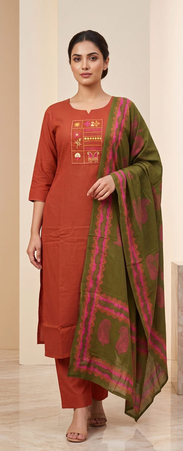 Aabroo Rust Bloom Kurta Set