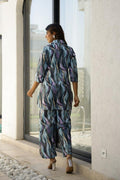 Ocean Waves Print Satin Pajama Set - Calm & Chic Nightwear | Co-Ord Set | Shop stylish women's clothing online at Label Flavia |