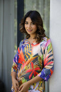 Vibrant Tropical Print Satin Pajama Set - Fun & Stylish Nightwear | Co-Ord Set | Shop stylish women's clothing online at Label Flavia |