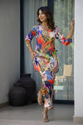 Vibrant Tropical Print Satin Pajama Set - Fun & Stylish Nightwear | Co-Ord Set | Shop stylish women's clothing online at Label Flavia |