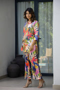 Vibrant Tropical Print Satin Pajama Set - Fun & Stylish Nightwear | Co-Ord Set | Shop stylish women's clothing online at Label Flavia |