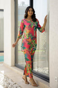 Jungle Leaf Print Satin Pajama Set with Matching Headband - Lively & Trendy | Co-Ord Set | Shop stylish women's clothing online at Label Flavia |
