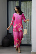 Pink Floral Digital Print Cotton Co-ord Set - Top & Trousers | Co-Ord Set | Shop stylish women's clothing online at Label Flavia |