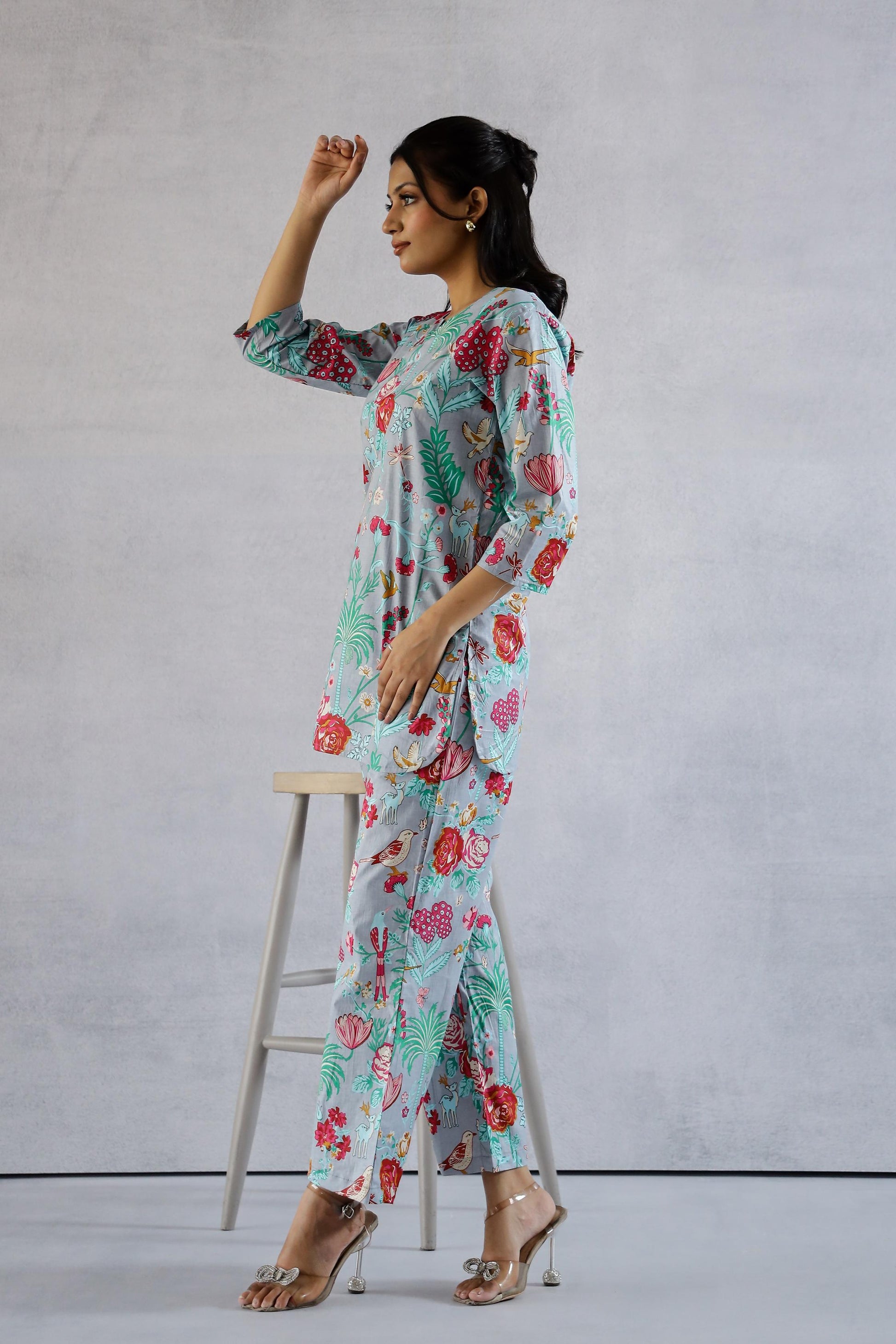 Teal Bird Multicolor Co-ord Set | Co-Ord Set | Shop stylish women's clothing online at Label Flavia |