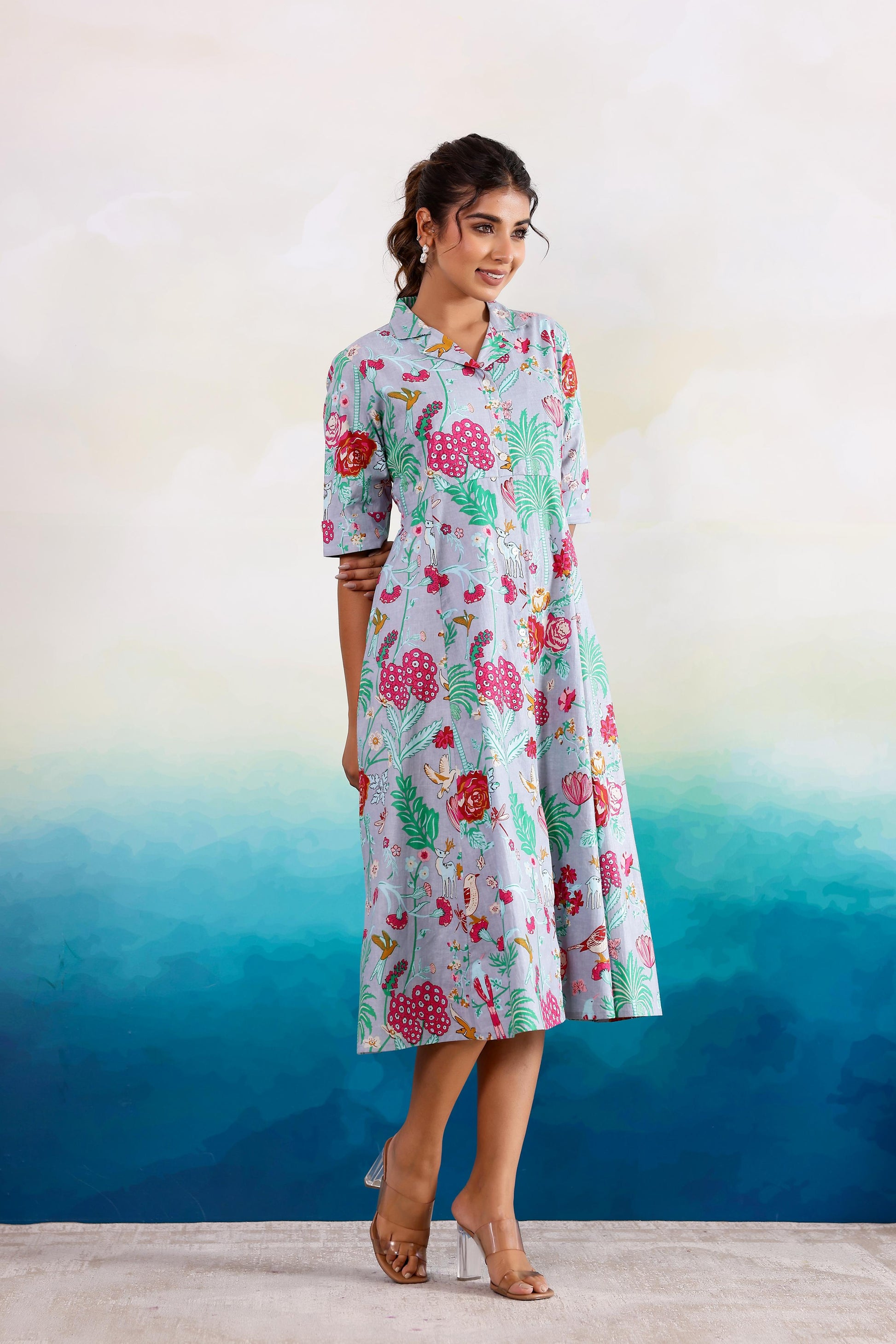 Cotton Printed Dress | A-Line Dress | Shop stylish women's clothing online at Label Flavia |