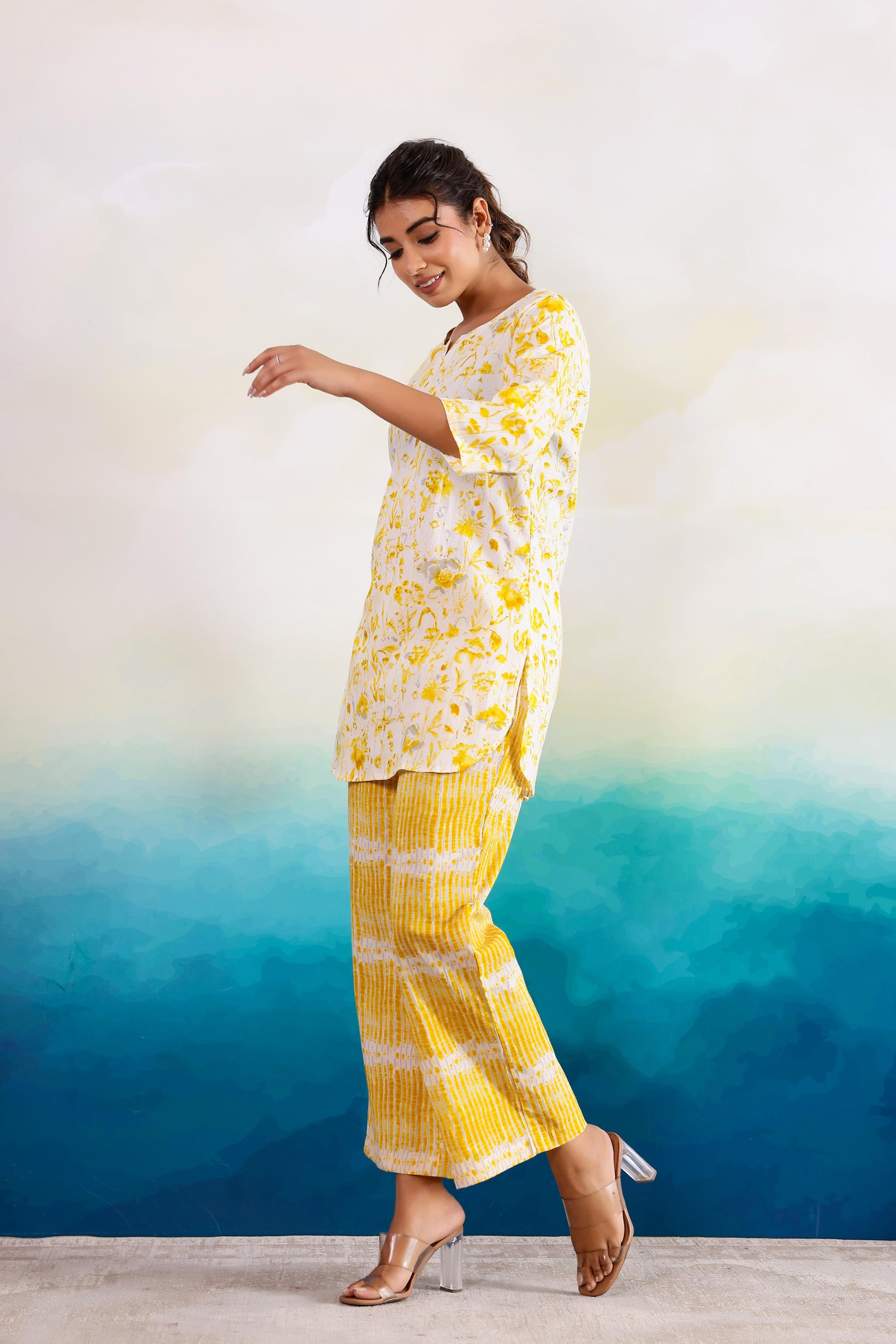Yellow Beauty Dual Cotton Printed Co-ord Set | Co-Ord Set | Shop stylish women's clothing online at Label Flavia |