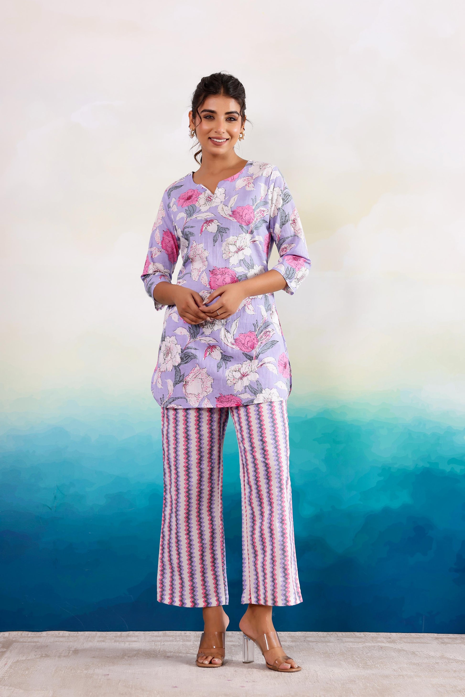 Purple Pink Dual Cotton Printed Co-ord Set | Co-Ord Set | Shop stylish women's clothing online at Label Flavia |