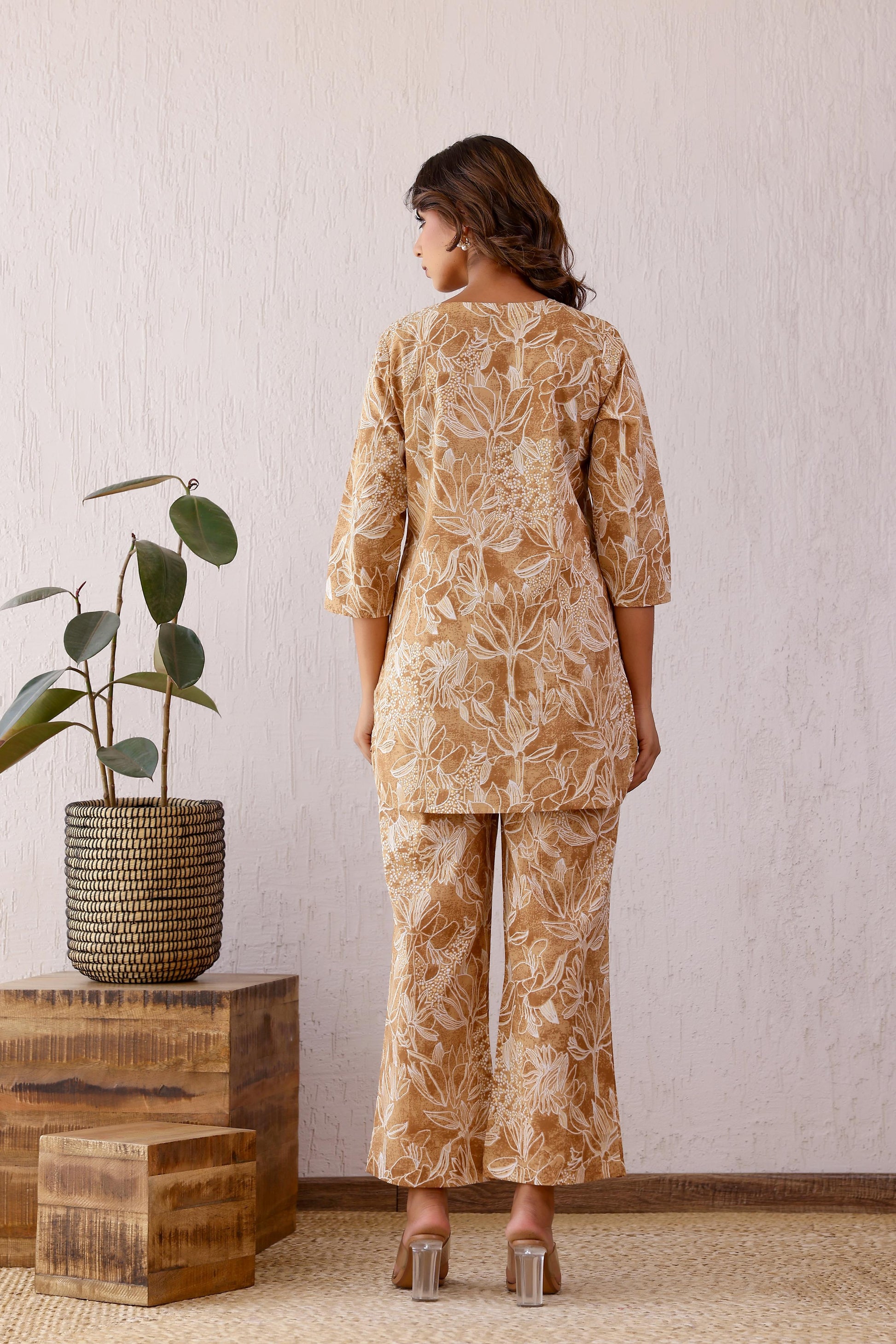 Brown Julee Cotton Printed Co-ord Set | Co-Ord Set | Shop stylish women's clothing online at Label Flavia |