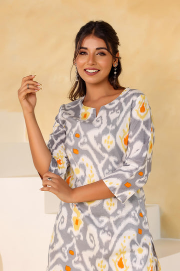 Gray and Yellow Ikat Co-ord Set - Cotton Casual Wear | Co-Ord Set | Shop stylish women's clothing online at Label Flavia |