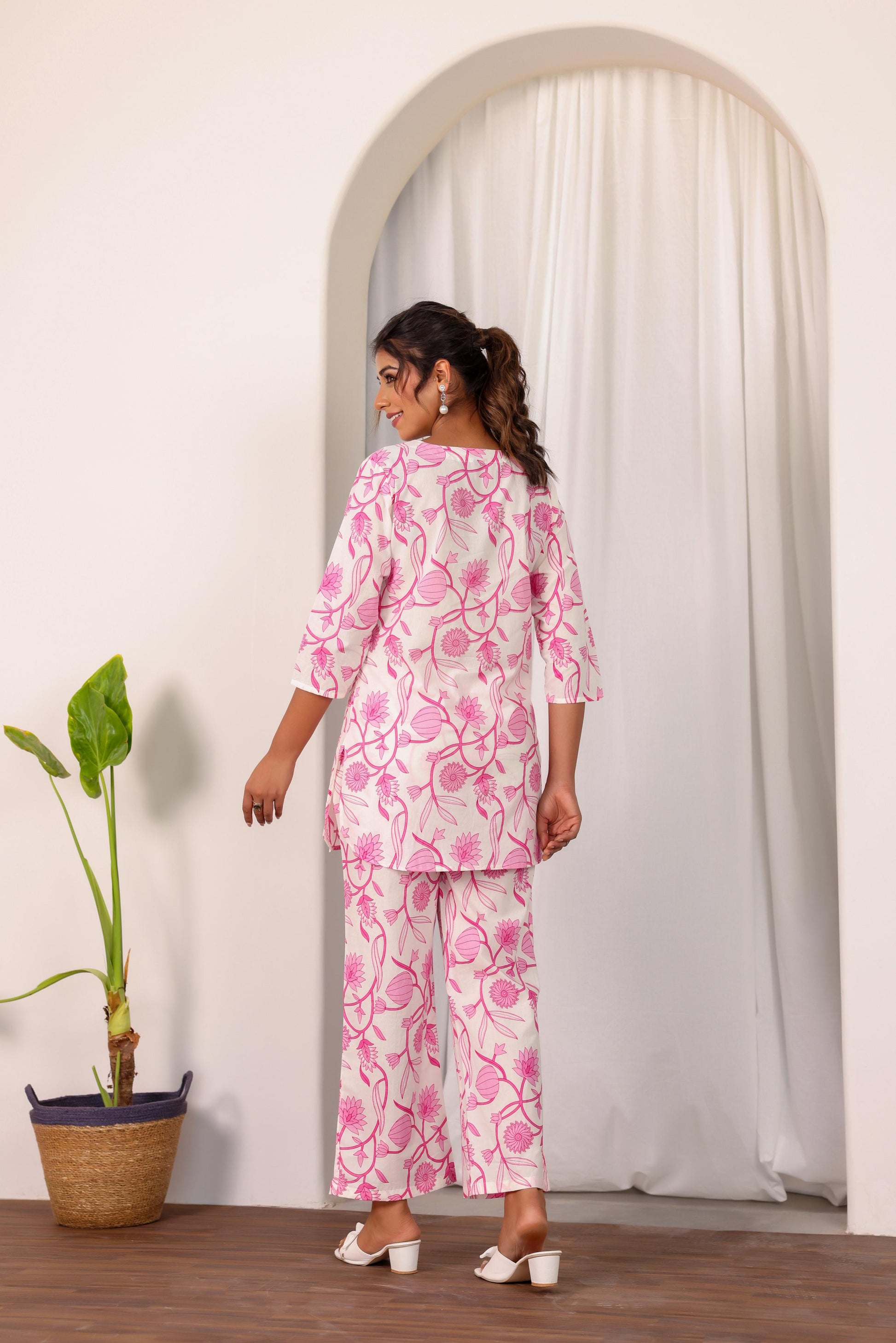 Pink Floral Co-ord Set - Fresh and Feminine Cotton Ensemble | Co-Ord Set | Shop stylish women's clothing online at Label Flavia |