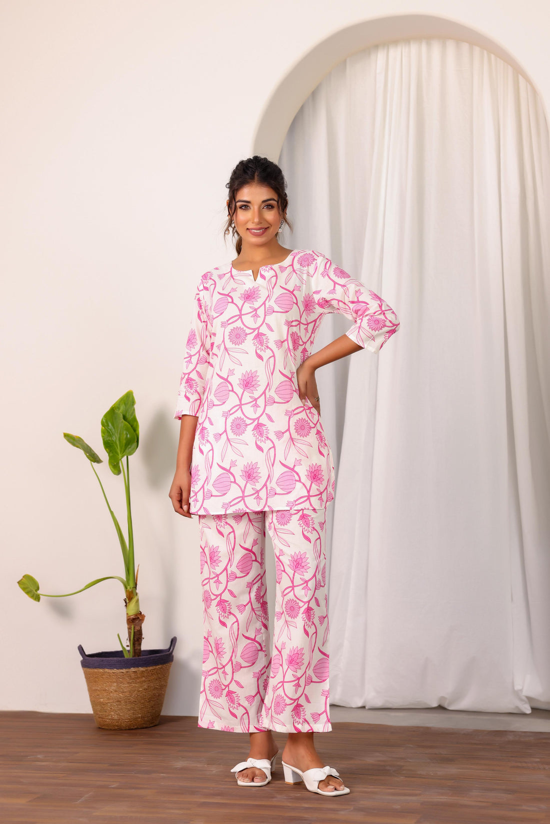 Pink Floral Co-ord Set - Fresh and Feminine Cotton Ensemble | Co-Ord Set | Shop stylish women's clothing online at Label Flavia |