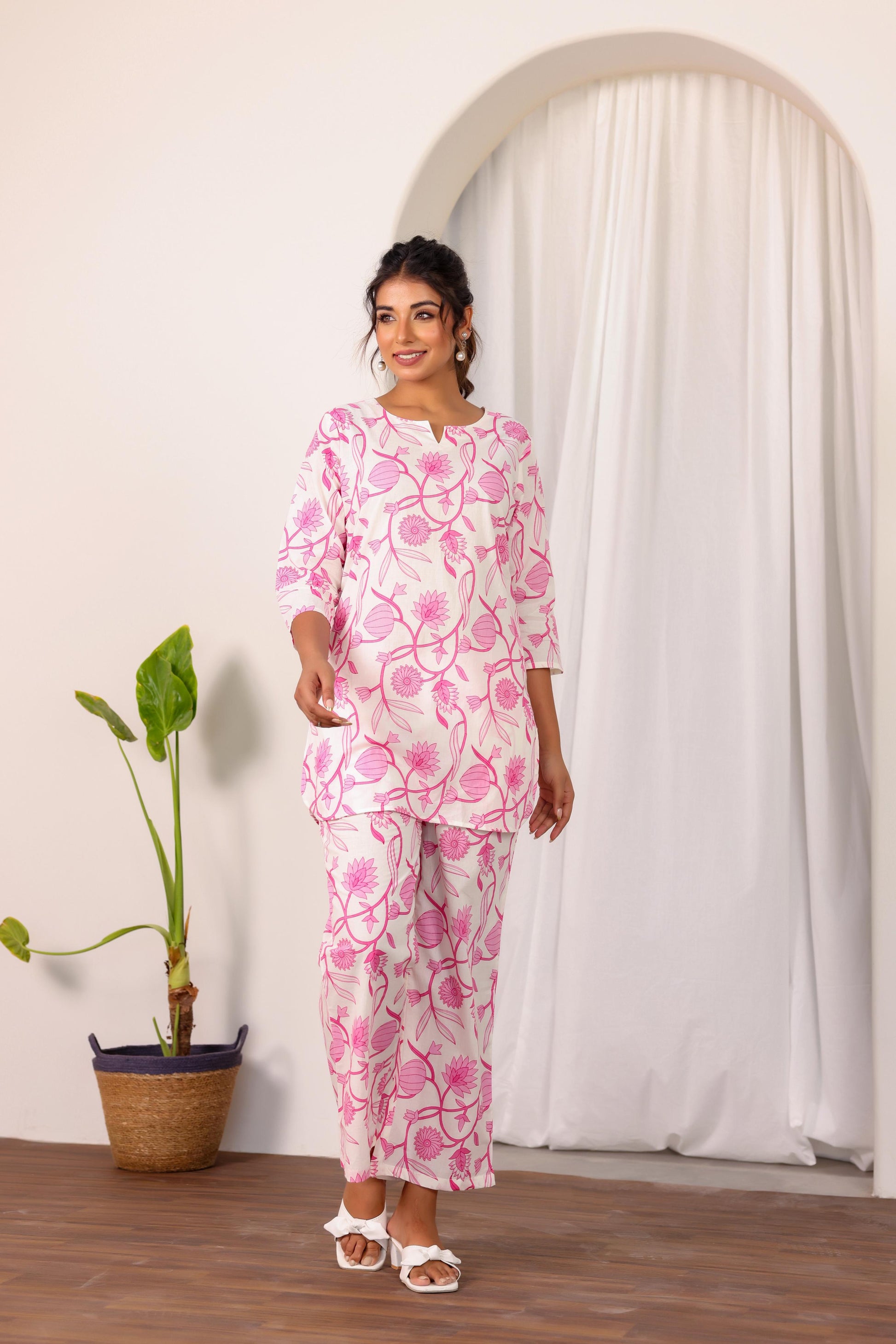 Pink Floral Co-ord Set - Fresh and Feminine Cotton Ensemble | Co-Ord Set | Shop stylish women's clothing online at Label Flavia |