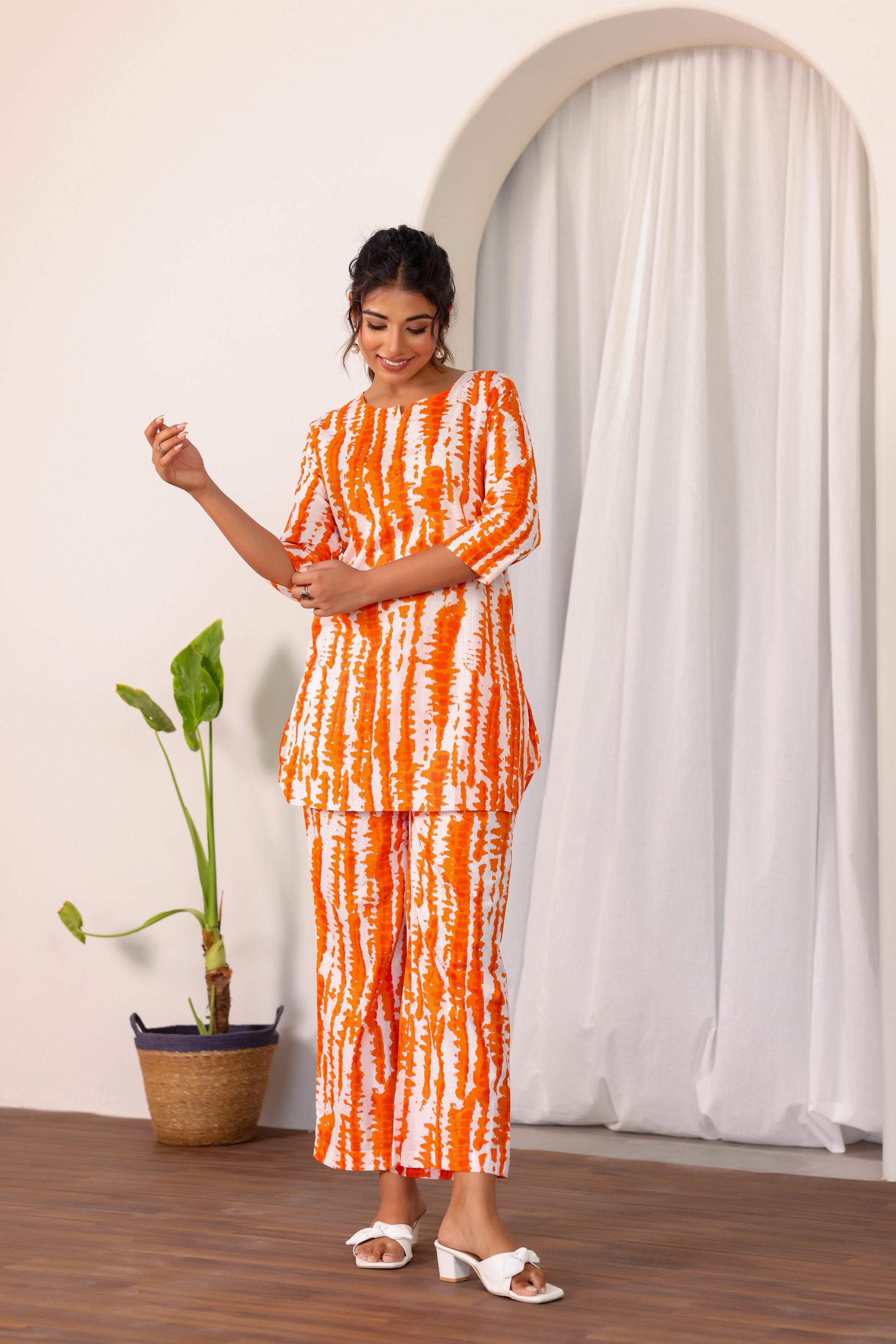Orange Abstract Co-ord Set - Vibrant Cotton Style | Co-Ord Set | Shop stylish women's clothing online at Label Flavia |