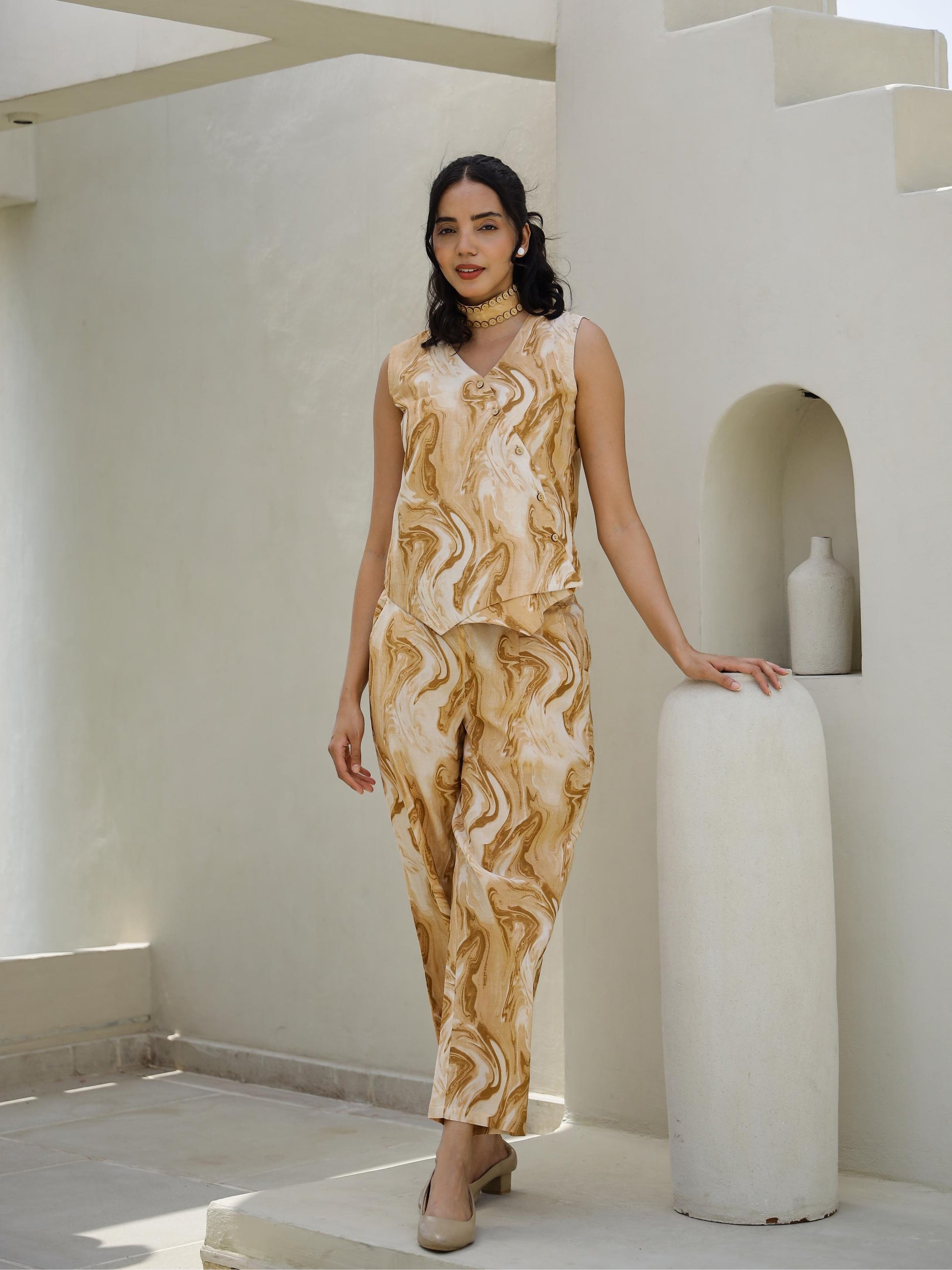 Yellow marble corset coord set | Co-Ord Set | Shop stylish women's clothing online at Label Flavia |