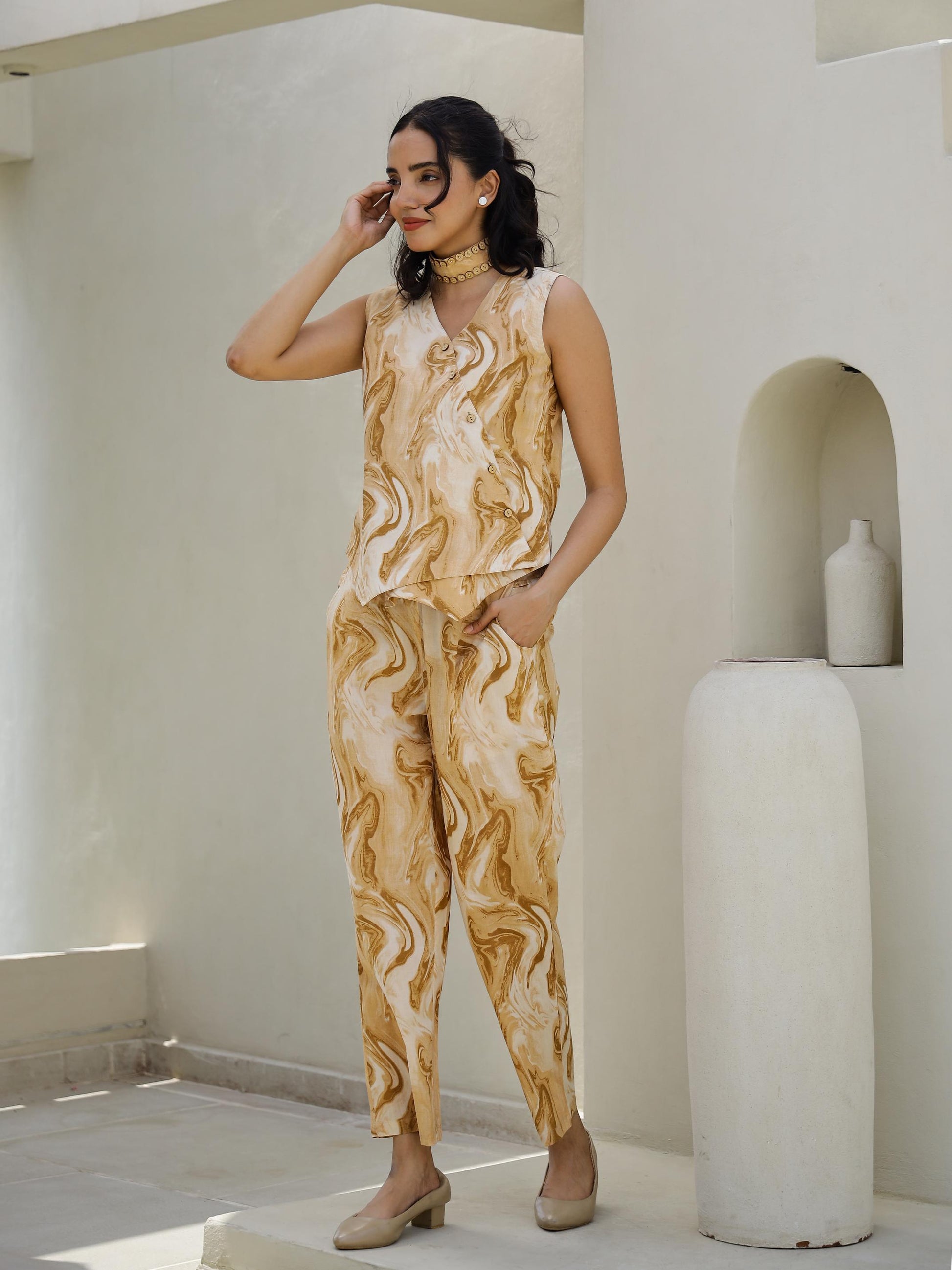 Yellow marble corset coord set | Co-Ord Set | Shop stylish women's clothing online at Label Flavia |