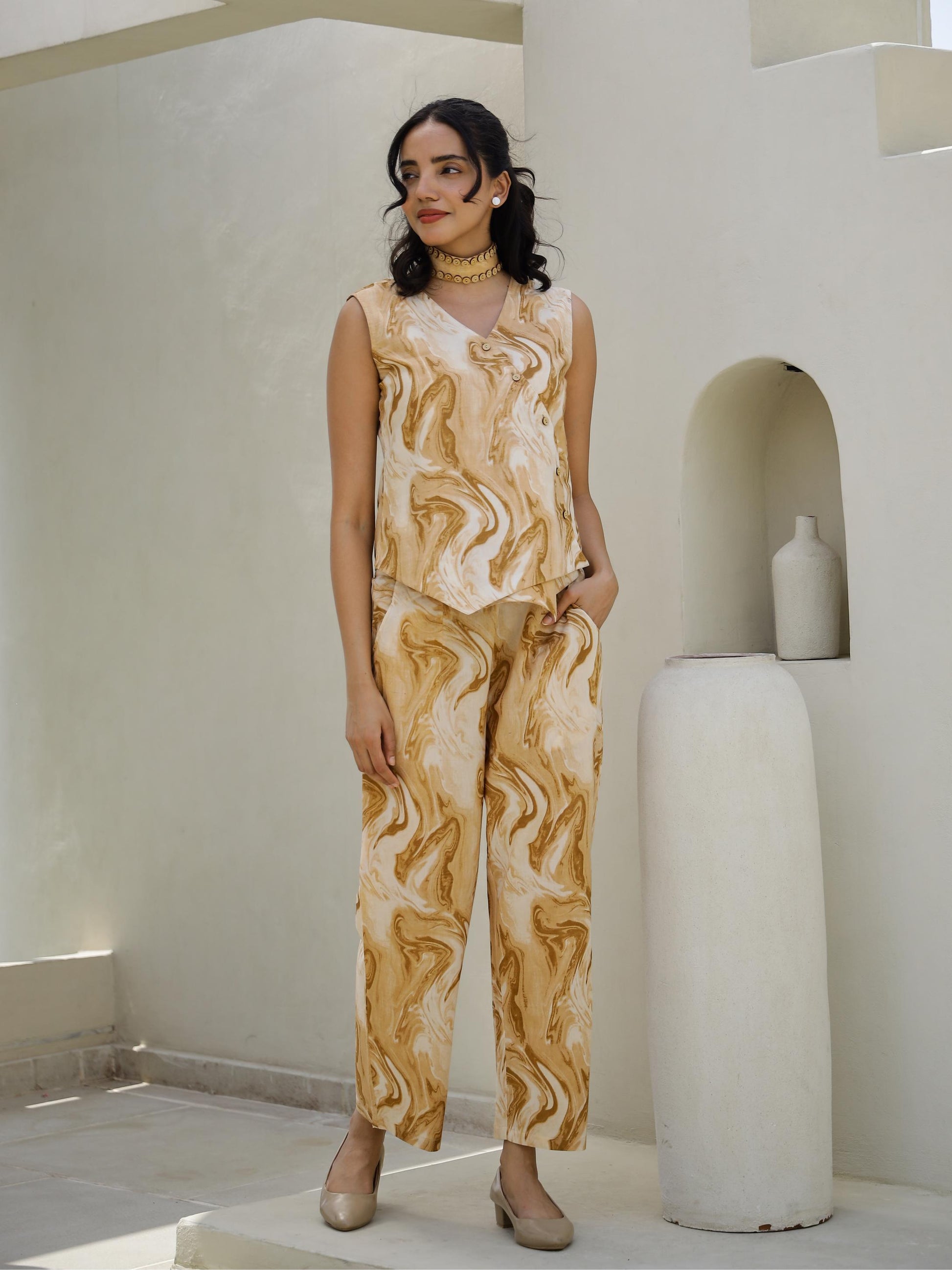 Yellow marble corset coord set | Co-Ord Set | Shop stylish women's clothing online at Label Flavia |