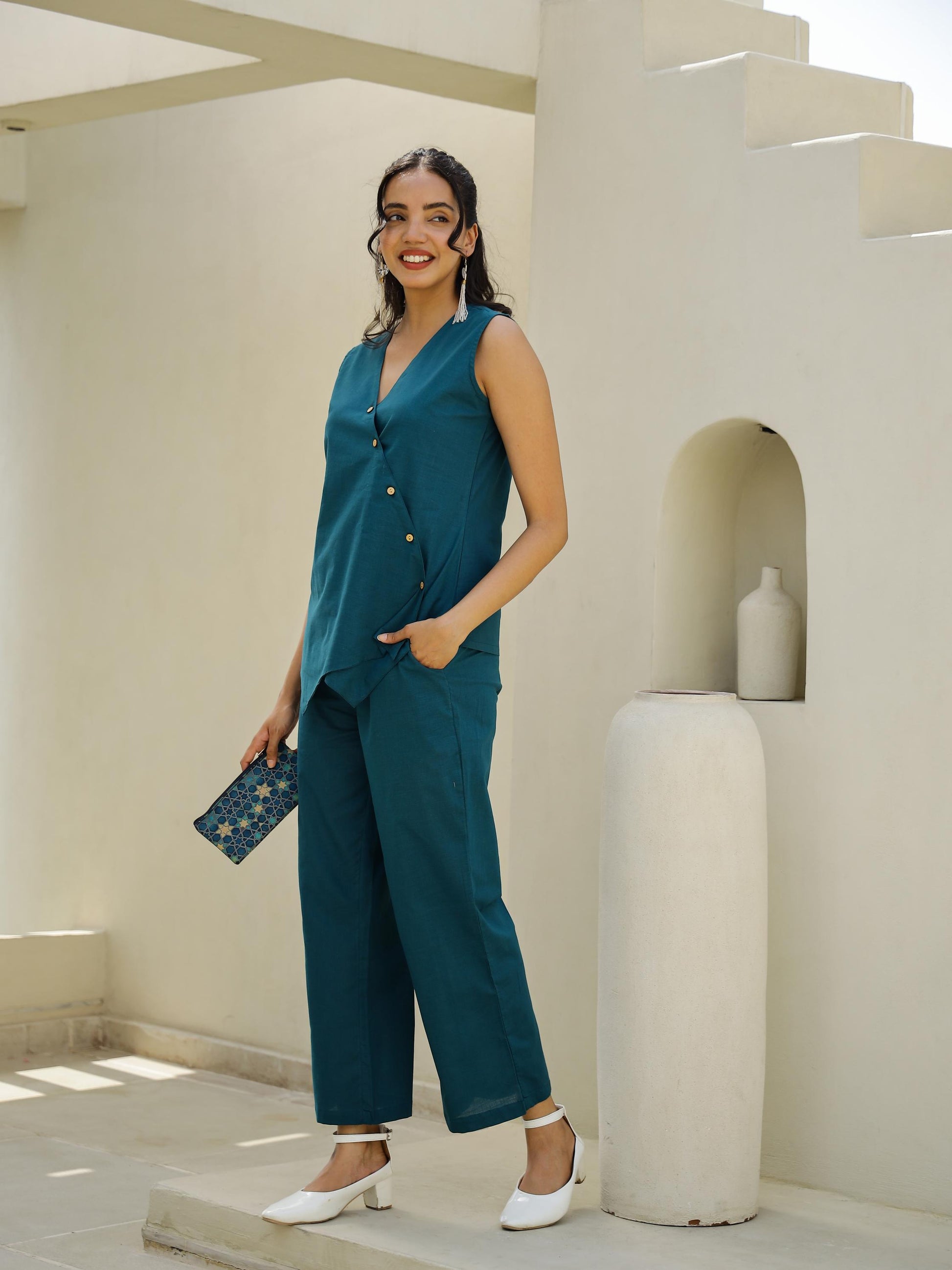 Teal solid corset coord set | Co-Ord Set | Shop stylish women's clothing online at Label Flavia |