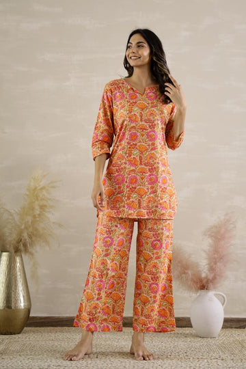Orange & Pink Floral Jaal Coord Set
