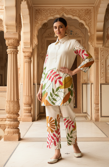 Solid Printed Cotton Co-ord Set