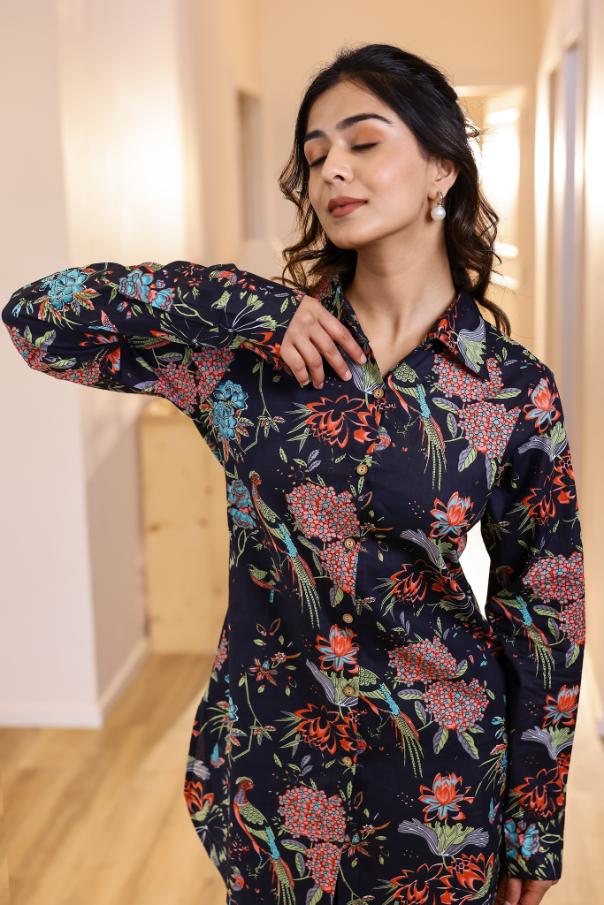 Cotton Printed High Low Straight Cord Set | Co-Ord Set | Shop stylish women's clothing online at Label Flavia |
